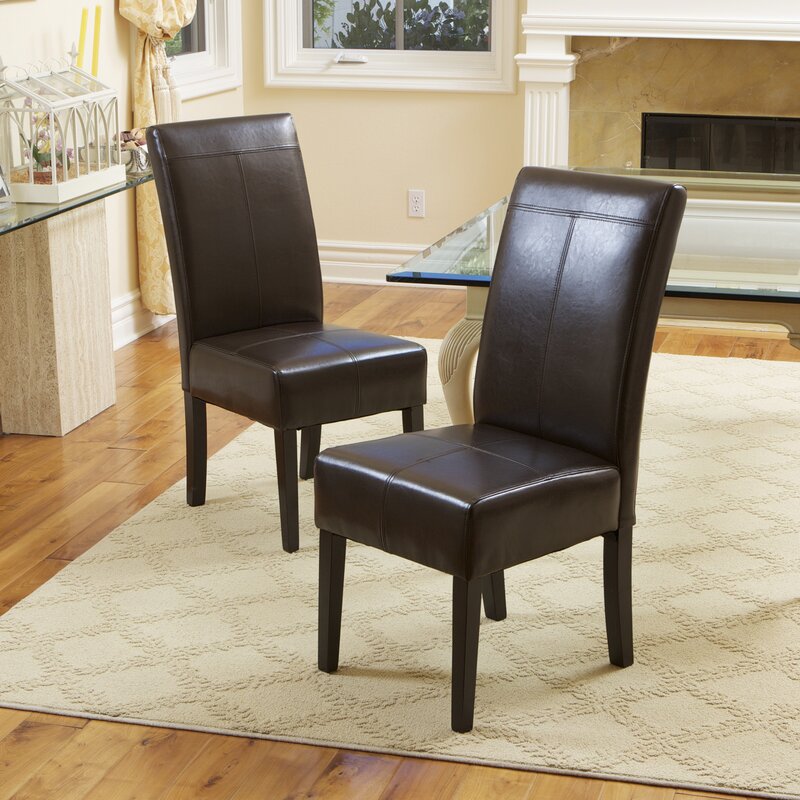 Andover Mills Merrin T-Stitch Genuine Leather Upholstered Dining Chair